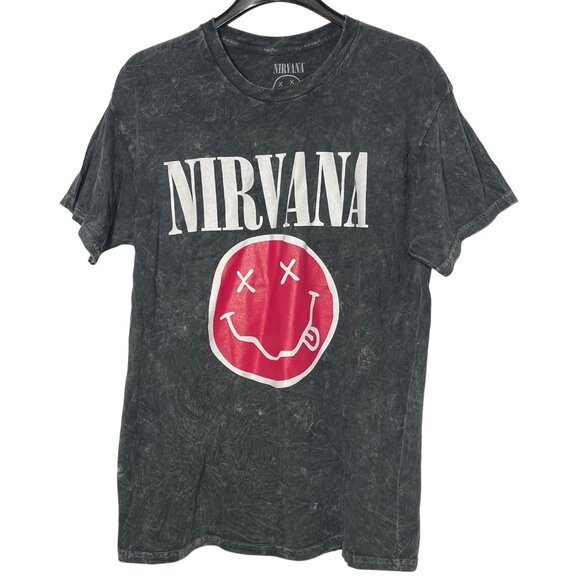 Nirvana Live '93 Smiley Face Tour Graphic T-Shirt Gray Sz LG Cotton - Picture 1 of 3